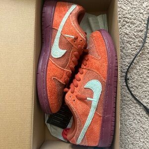 Nike Men’s Orange Suede Sneakers with Light Blue Swoosh